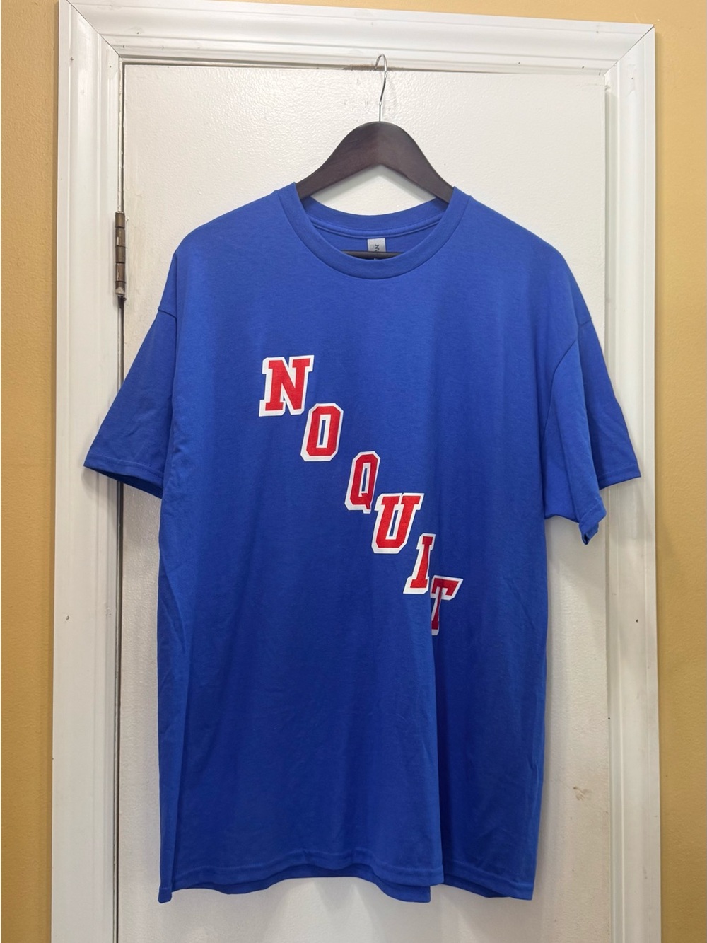 NY Rangers NHL No Quit  Royal Blue Tee with Diagonal Red & White Graphic! New!